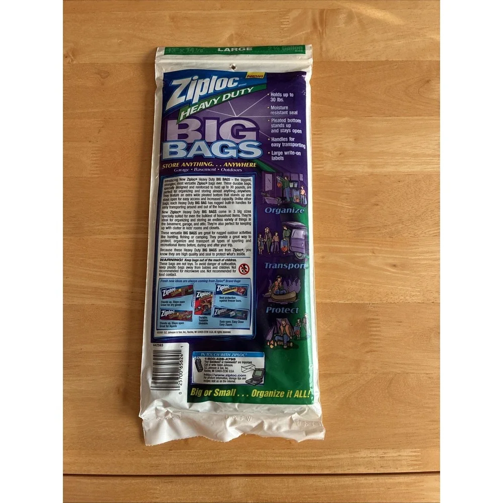 Ziploc Heavy Duty LARGE 8 Count Big Bags 2  1/4 Gallon Lot Of 4 NOS Discontinued